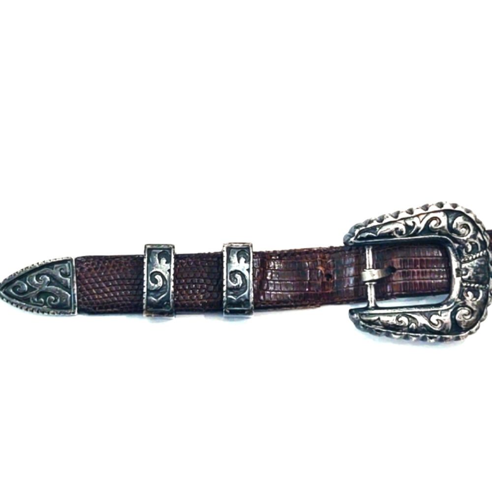 Vintage Designer Jeff Deegan Sterling Silver 4 piece Western Belt Buckle Set